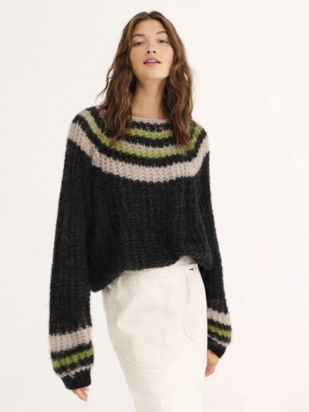 Free People Reach For The Stars Sweater Alpaca Black Campfire Combo Size S